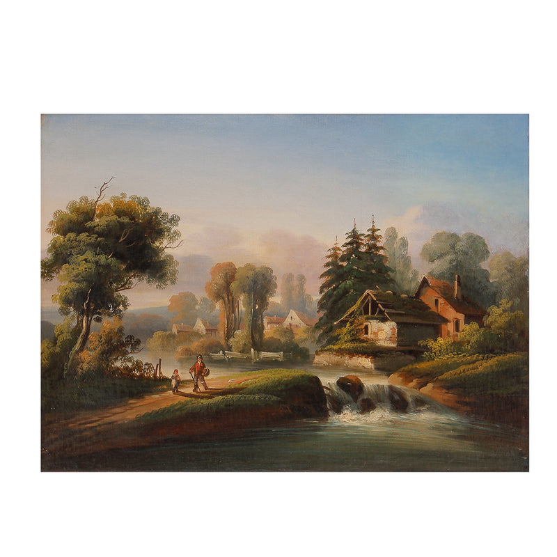 Pair of rural scenary paintings in gold plated frames