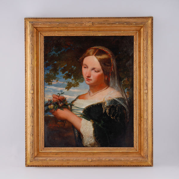 Painting portraing a lady in three quarters by Carl Timoleon von Neff