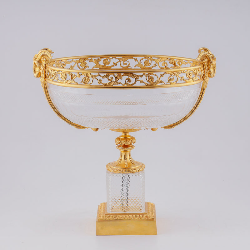 Large crystal fruit vase in gilded bronze setting