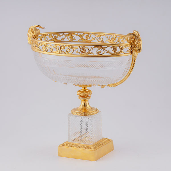 Large crystal fruit vase in gilded bronze setting