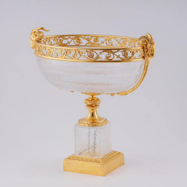 鍍金青銅鑲嵌大型水晶水果花瓶