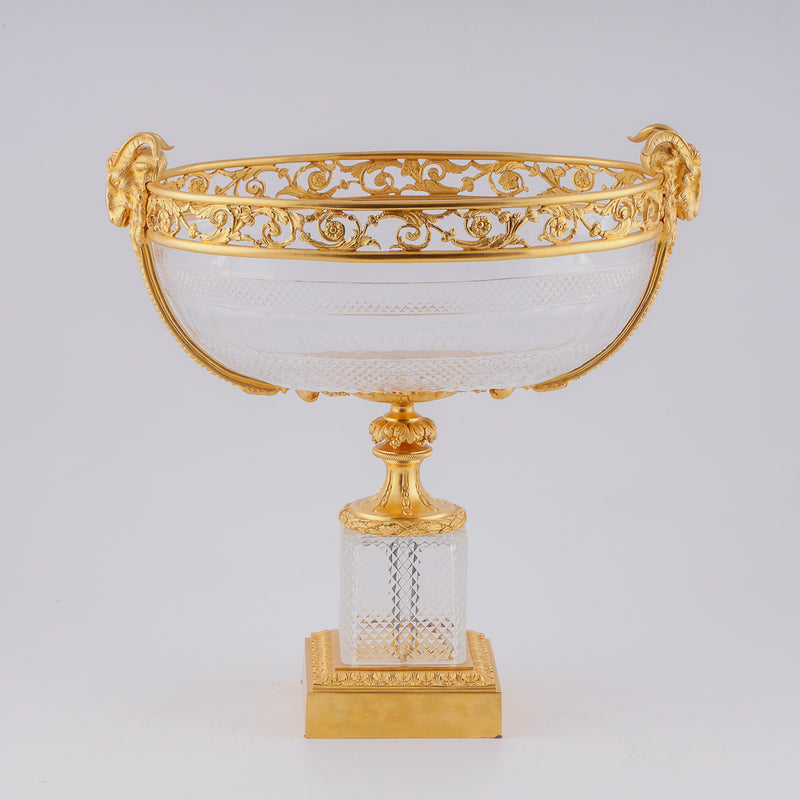 鍍金青銅鑲嵌大型水晶水果花瓶