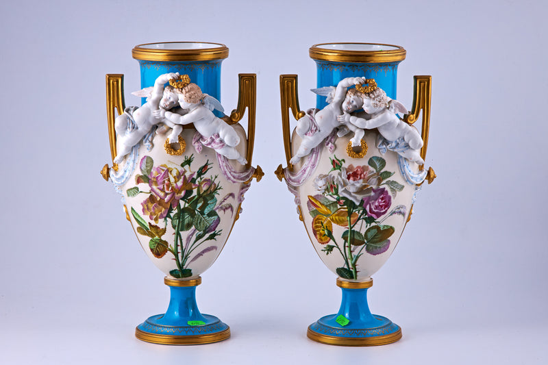 Pair of hand painted Jacob Petit porcelain vases