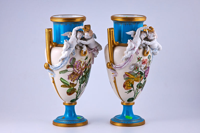 Pair of hand painted Jacob Petit porcelain vases