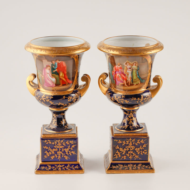 Pair of 19th century cobalt blue Royal Vienna vases