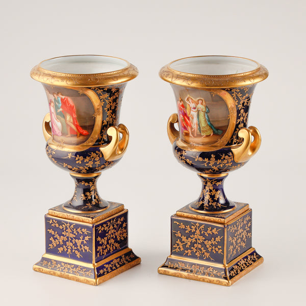 Pair of 19th century cobalt blue Royal Vienna vases