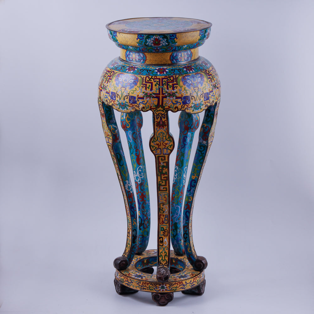 Antique hand-painted brass console with Chinese motives.