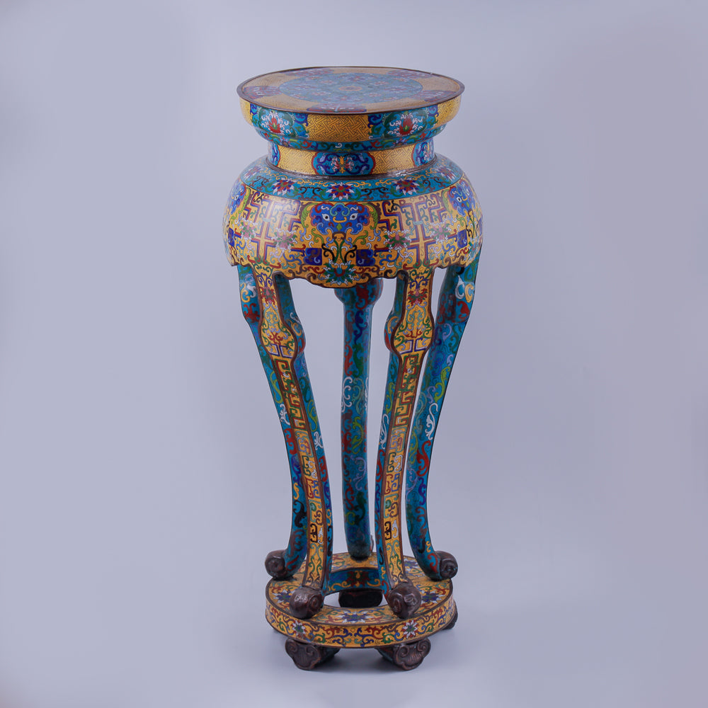 Antique hand-painted brass console with Chinese motives.