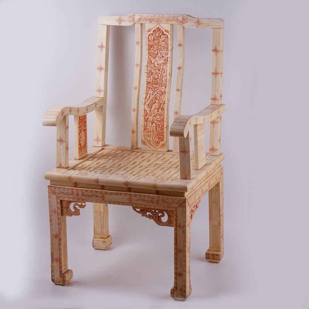Pair of ivory armchairs with inlayed Asian motifs