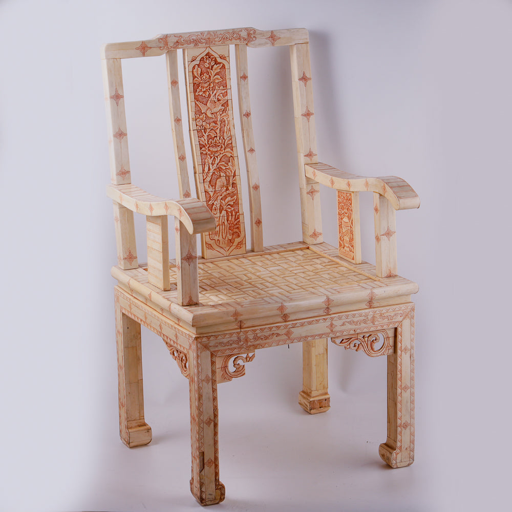 Pair of ivory armchairs with inlayed Asian motifs