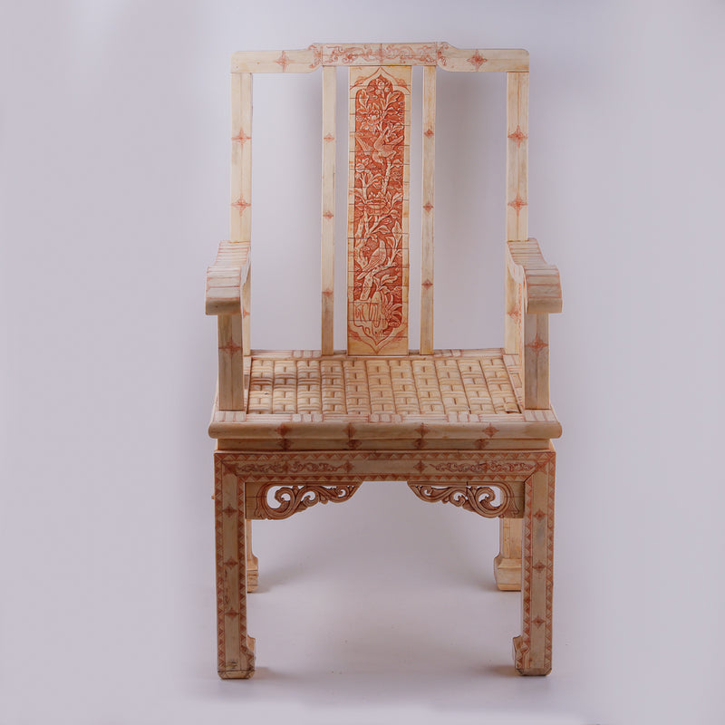 Pair of ivory armchairs with inlayed Asian motifs