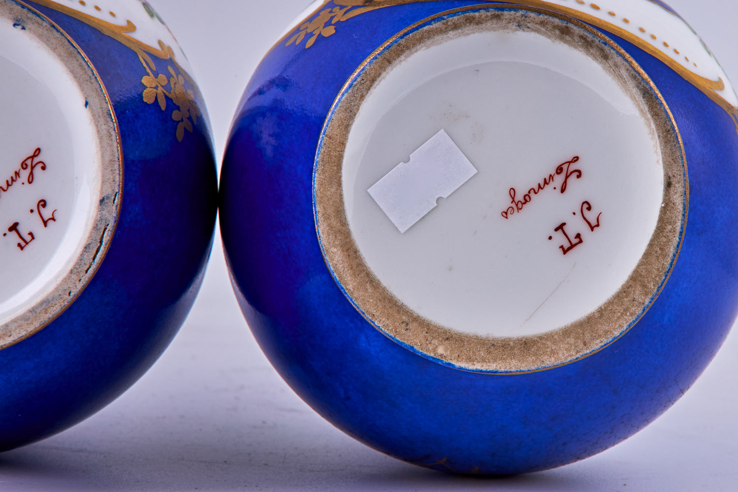 Pair of antique Limoges Cobalt blue - hand painted porcelain vases