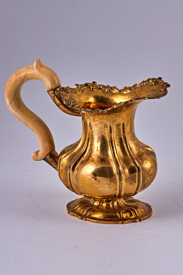 Gold-plated sterling silver creamer Jug with an Ivory handle