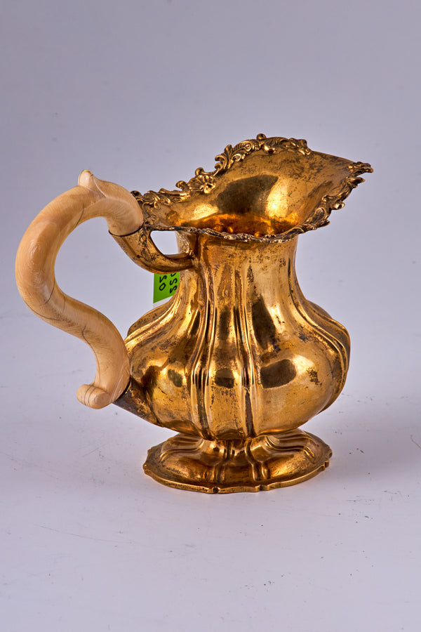 Gold-plated sterling silver creamer Jug with an Ivory handle
