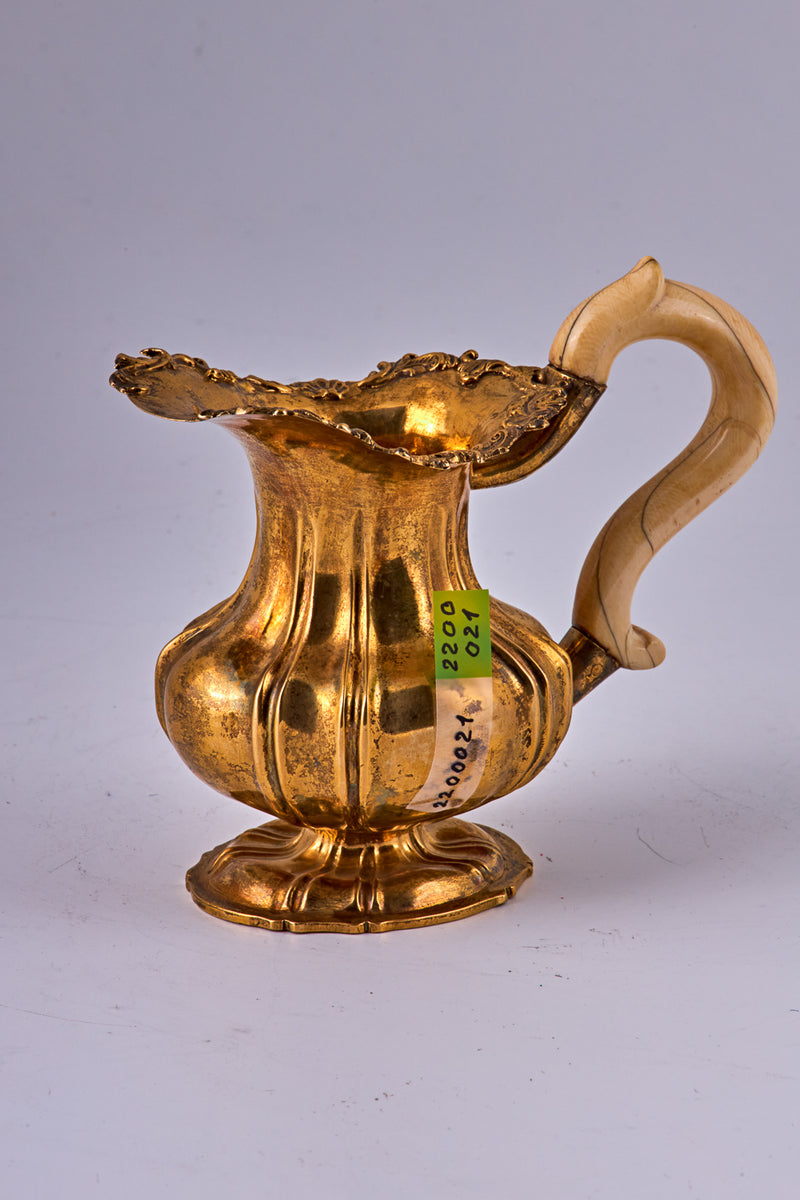 Gold-plated sterling silver creamer Jug with an Ivory handle