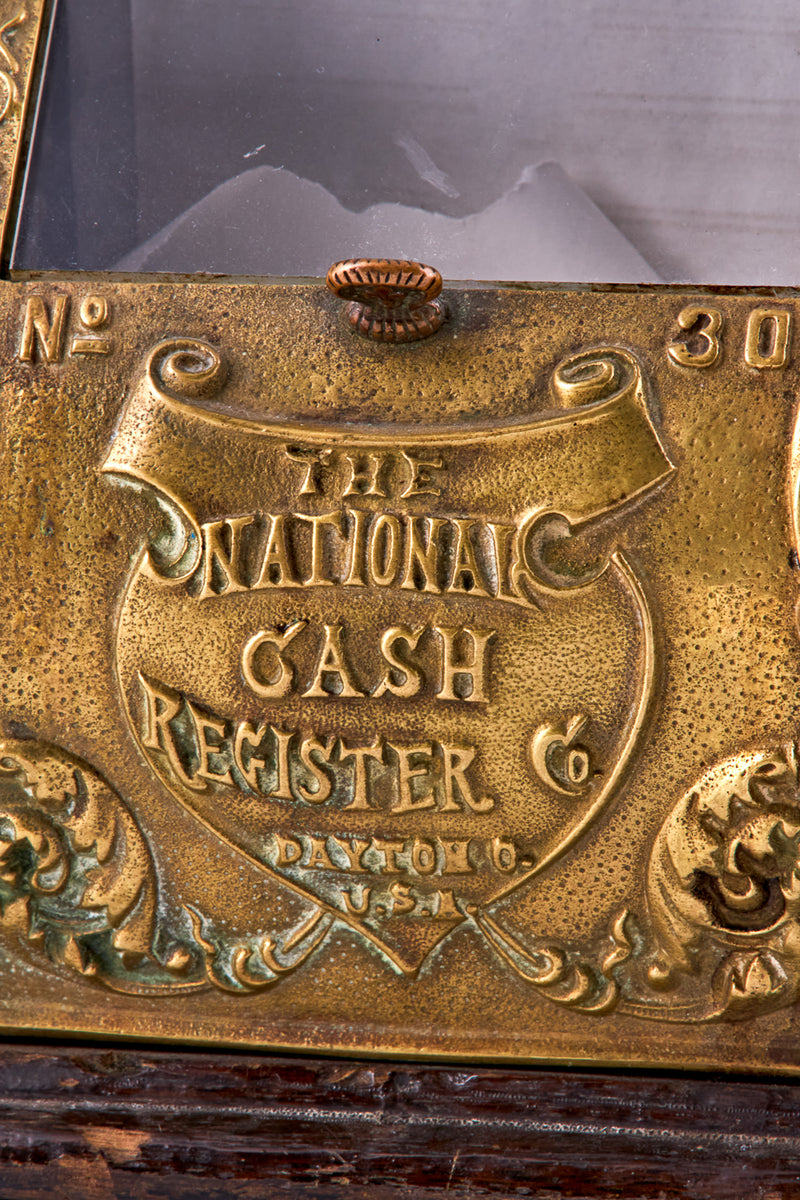 Antique portable brass cash register signed “The national cash register PAYTON O. U.S.A.” by “National”
