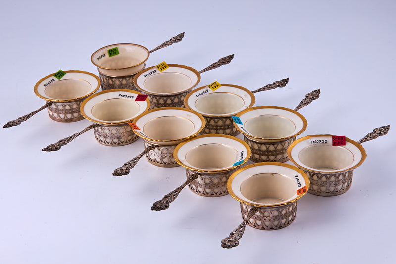 Vintage LENOX china set of 18 items decorated with gilt trims and fitted in sterling silver holders
