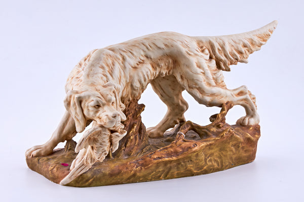 Royal Dux 波希米亞瓷製狩獵期間英國塞特犬雕像