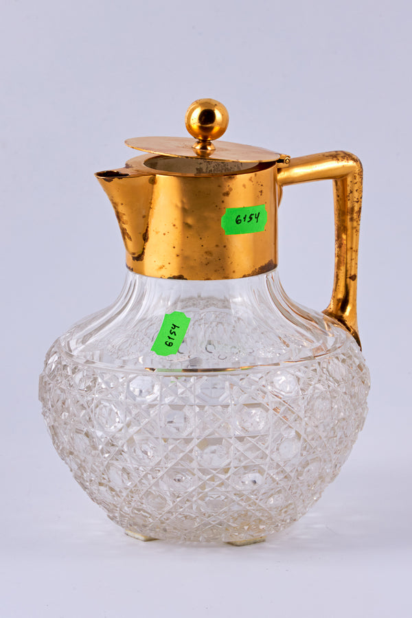 Jarra de cristal y plata bañada en oro de estilo Art Nouveau alemán Firmado: C.Frey &amp; Sohne