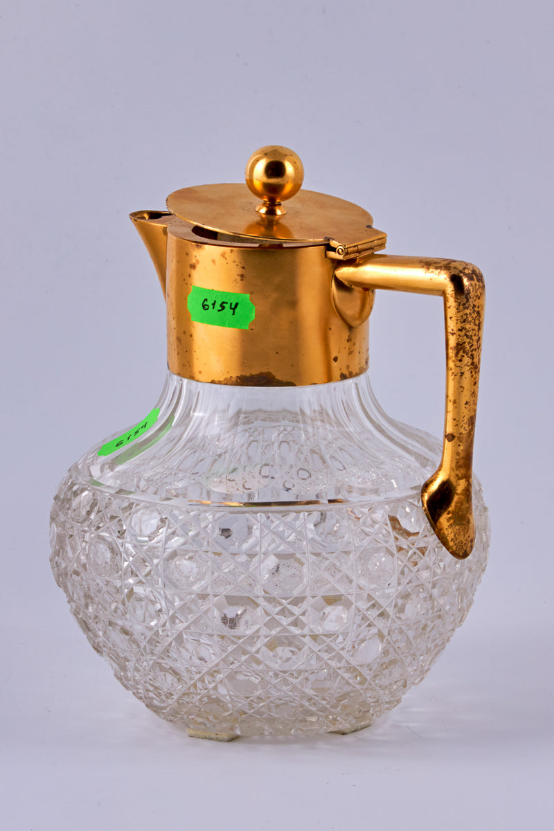 A German Art Nouveau gold plated silver and crystal carafe Signed: C.Frey & Sohne