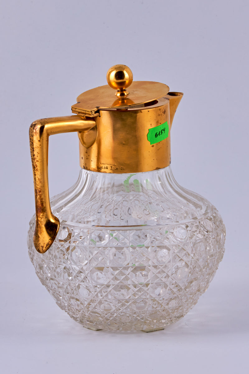 Jarra de cristal y plata bañada en oro de estilo Art Nouveau alemán Firmado: C.Frey &amp; Sohne