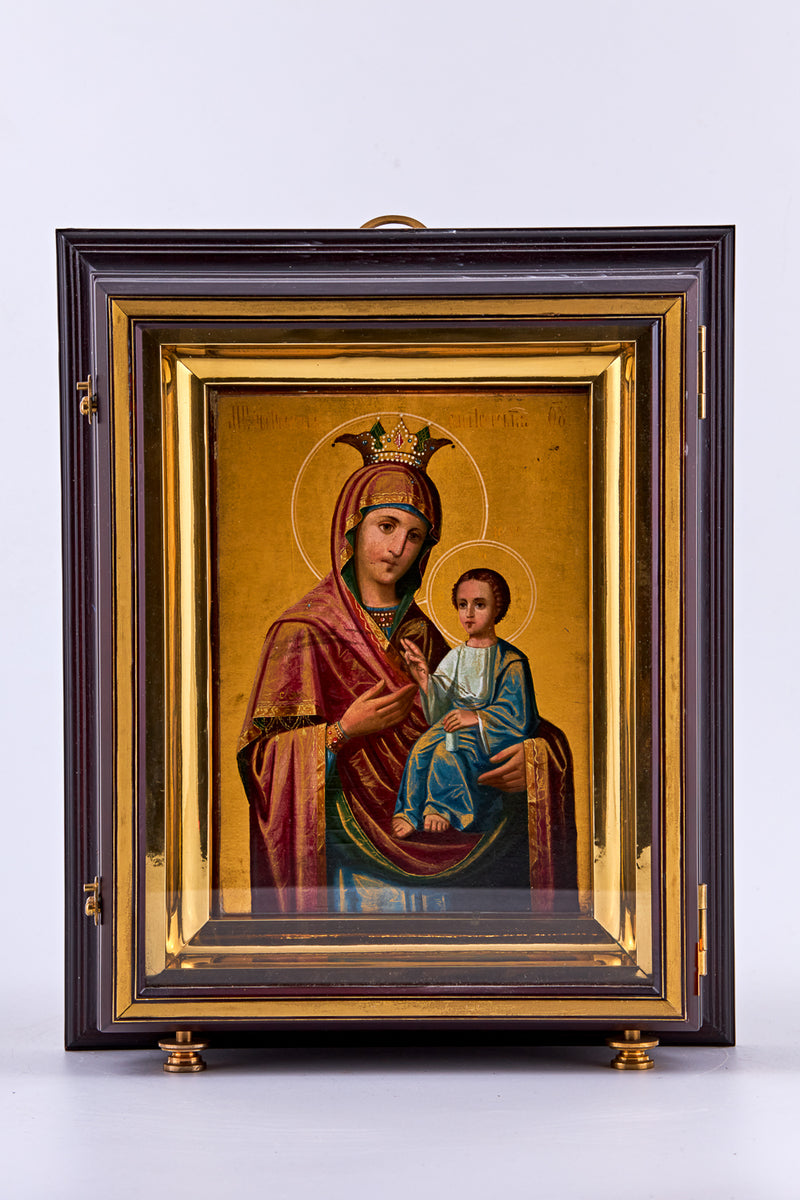 Icon on birch wood depicting “Iberian mother of God'