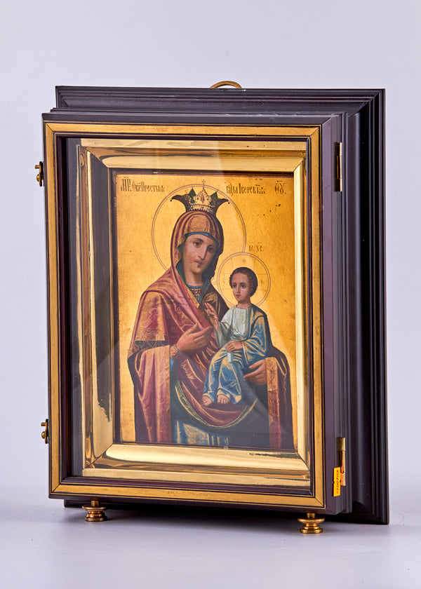 Icon on birch wood depicting “Iberian mother of God'