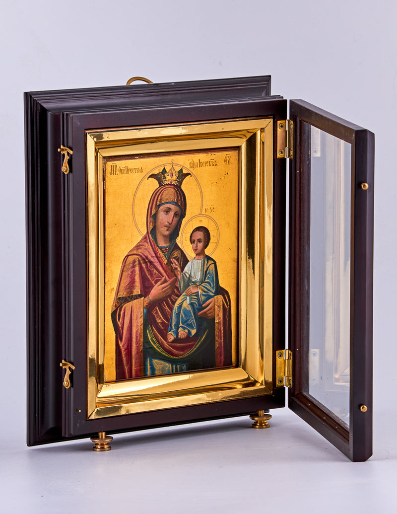 Icon on birch wood depicting “Iberian mother of God'