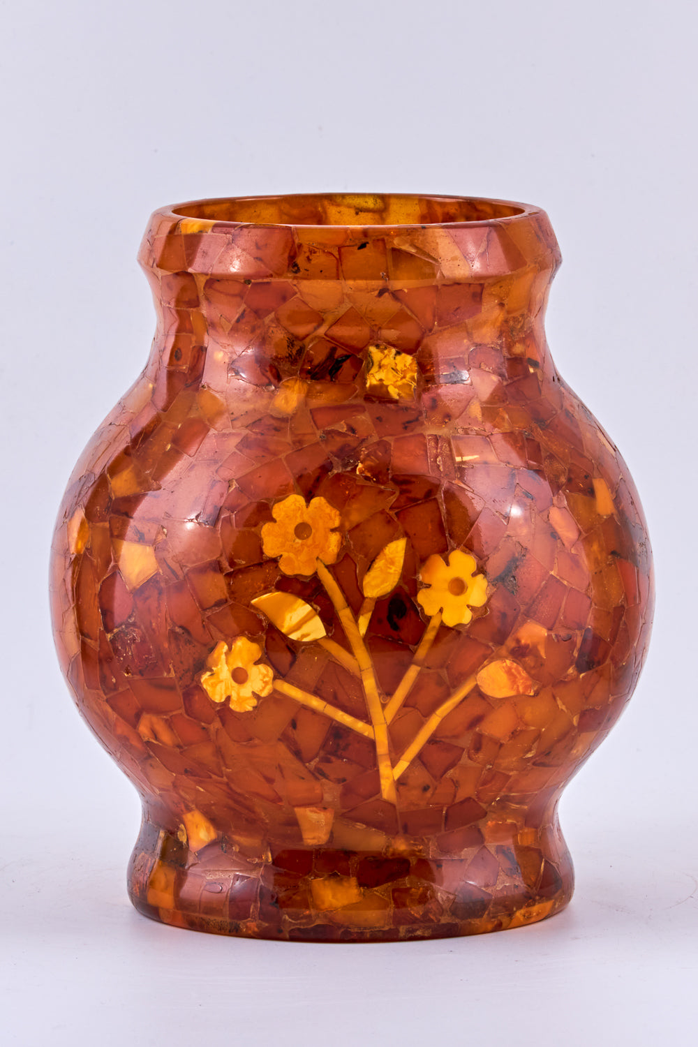 Baltic Amber vase with inlaid flower design