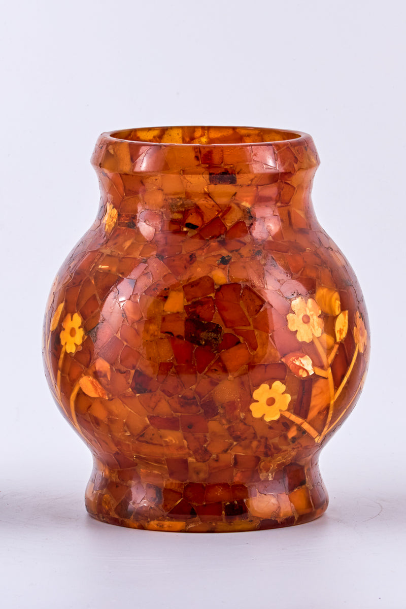 Baltic Amber vase with inlaid flower design