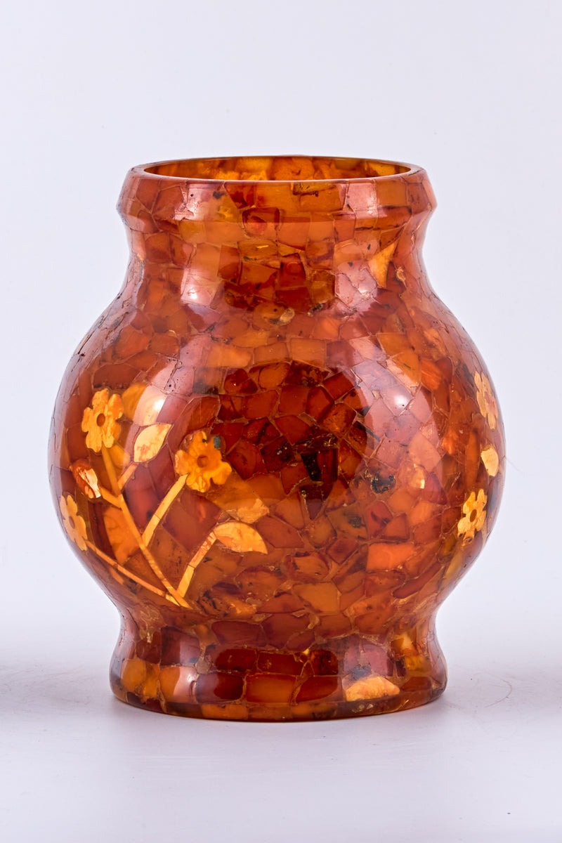Baltic Amber vase with inlaid flower design