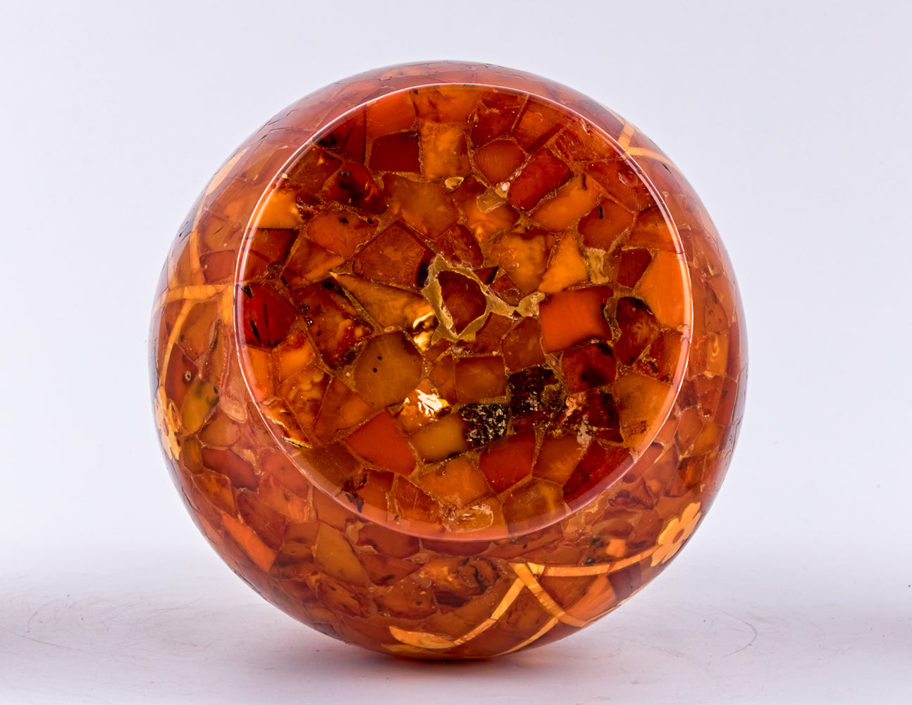 Baltic Amber vase with inlaid flower design