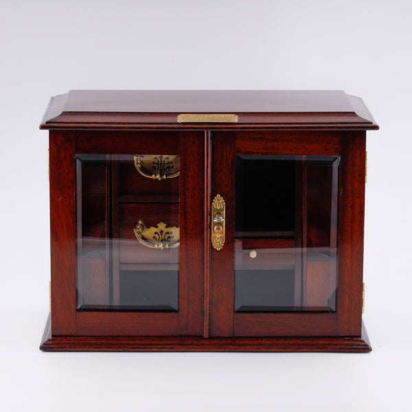 Mueble para fumadores antiguo de caoba y cristal del siglo XIX