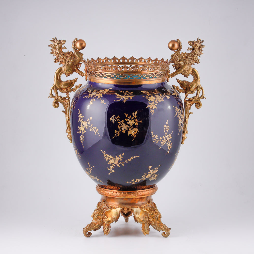 Sevres cobalt blue porcelain flower pot
