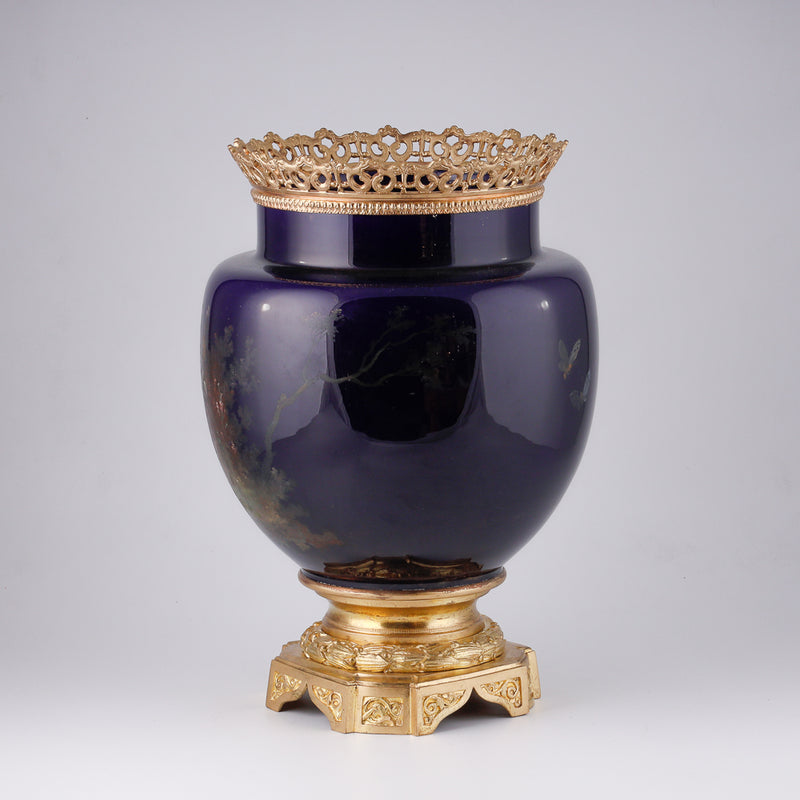 19th century porcelain flower pot with gilt bronze ornaments