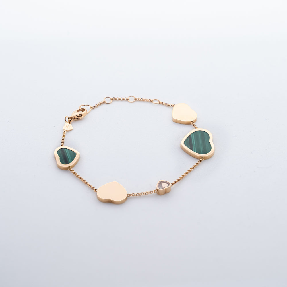 Pulsera Chopard con malaquita y diamantes de la colección "corazones felices"