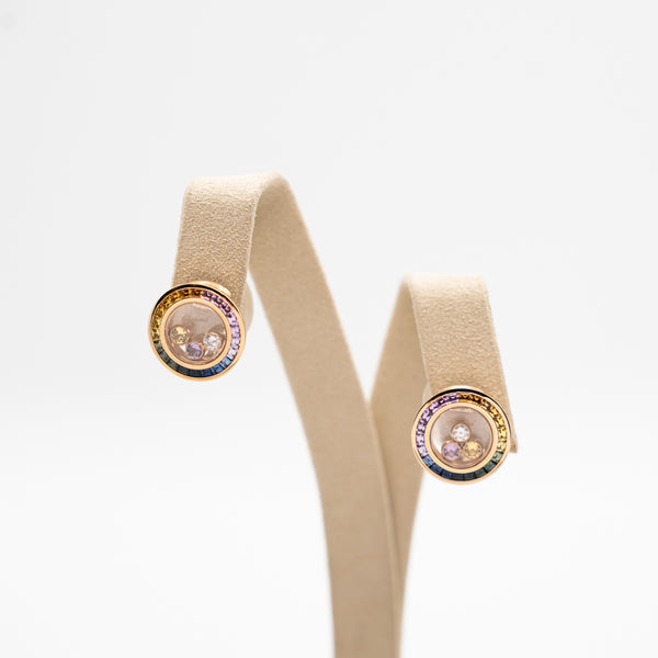 Pendientes Chopard de oro rosa de 18 quilates y zafiros de la colección "Happy Diamonds Rainbow"
