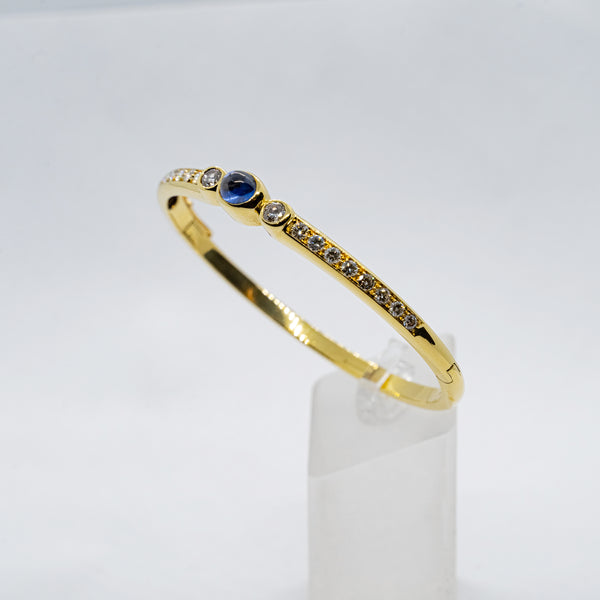 復古 18k 黃金手鍊，鑲嵌天然鑽石和一顆天然藍寶石