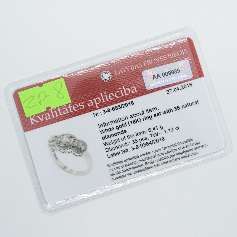 18K 白金「過去、現在、未來」戒指，鑲嵌 1.12CTW 天然鑽石