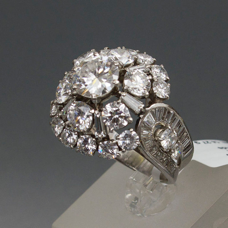 Vintage Boucheron cluster ring set with 6CTW of natural diamonds in a platinum setting