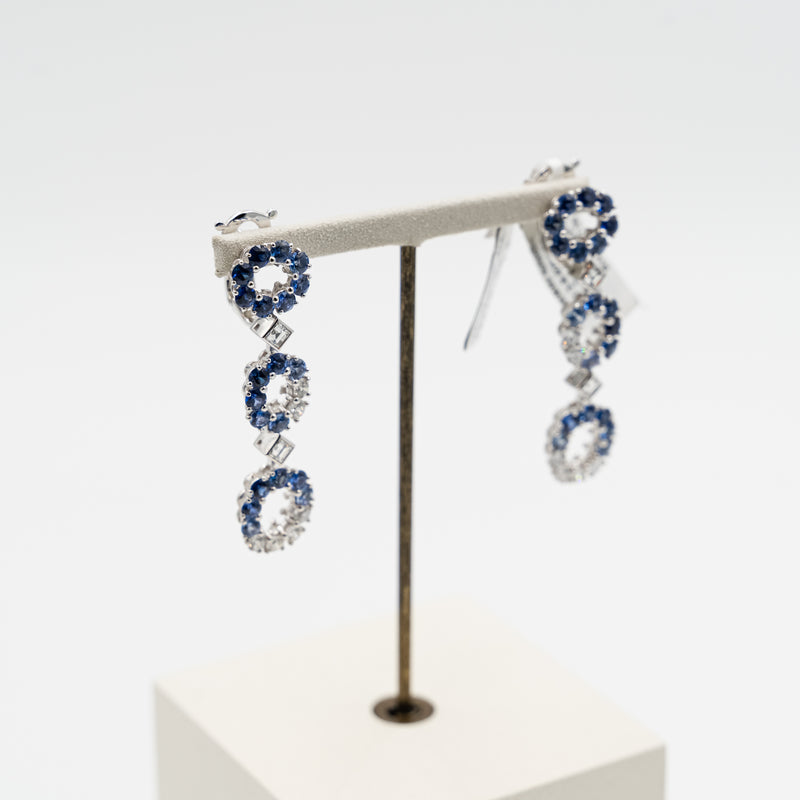 高級珠寶 Boucheron 18k 白金耳環，鑲嵌鑽石和藍寶石