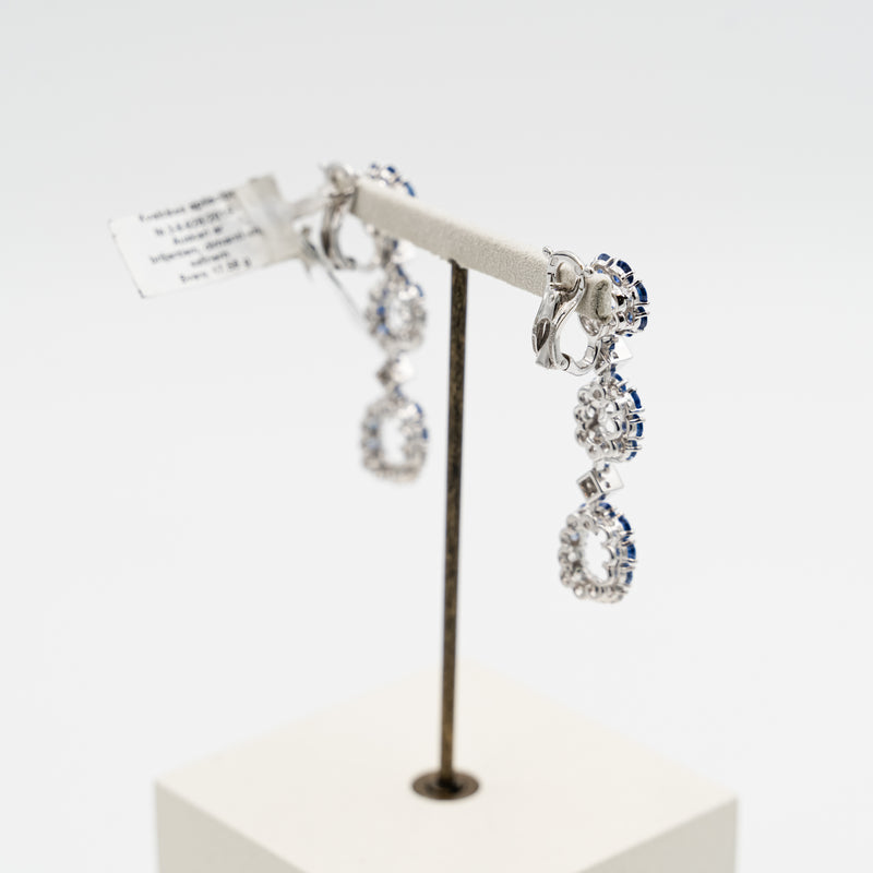 高級珠寶 Boucheron 18k 白金耳環，鑲嵌鑽石和藍寶石