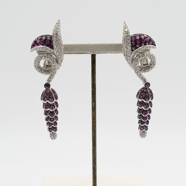 Oro Trend 18k white gold earrings set with pink sapphires and colourless diamonds