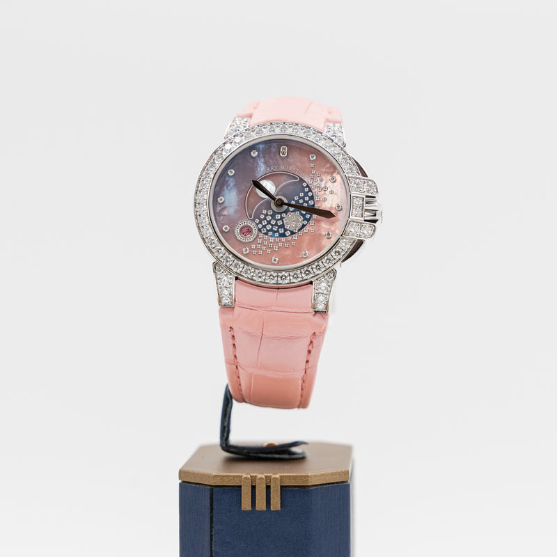 Harry Winston Ocean Moon Phase Reloj de pulsera para mujer engastado con diamantes, n.º de referencia OCEQMP36WW027