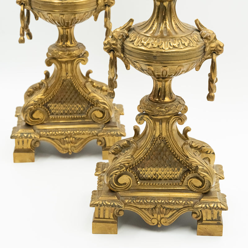 Antique Eclectic style bronze mantel clock with two candelabras in the style of Napoleon 3rd. decor