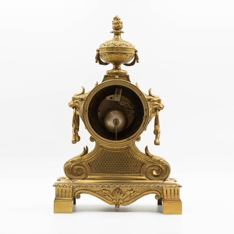 Antique Eclectic style bronze mantel clock with two candelabras in the style of Napoleon 3rd. decor