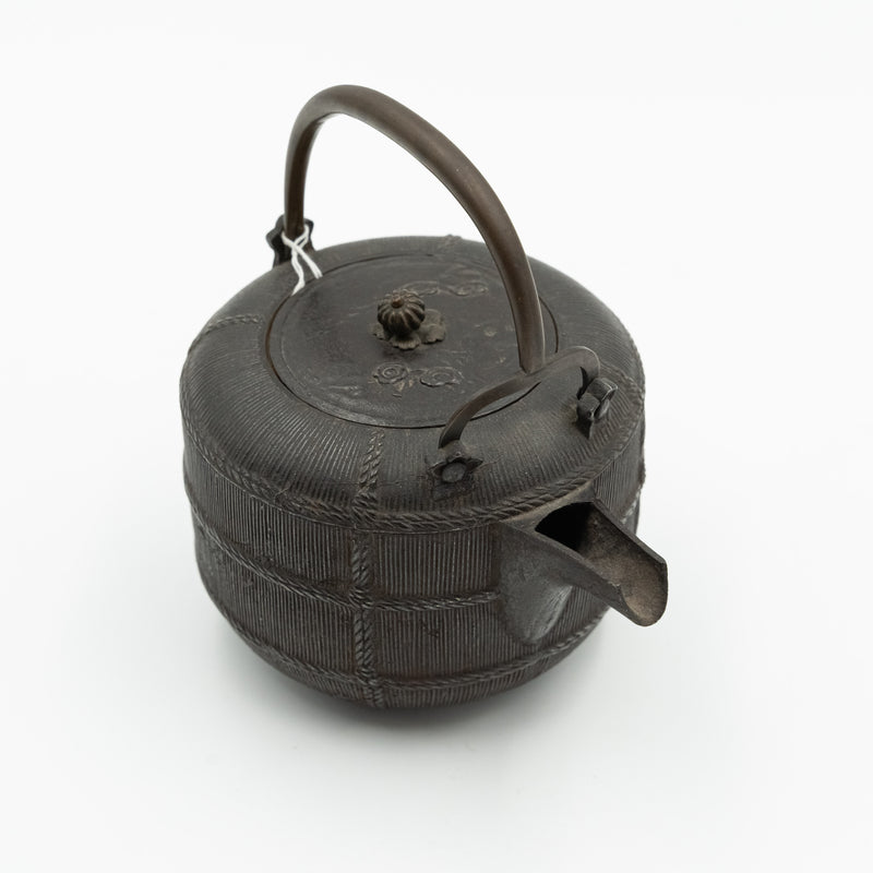 中國 19 世紀禮儀壺由生鏽的青銅製成，具有精美的設計細節