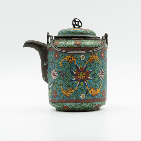 古董中國青銅和景泰藍琺瑯禮儀茶壺