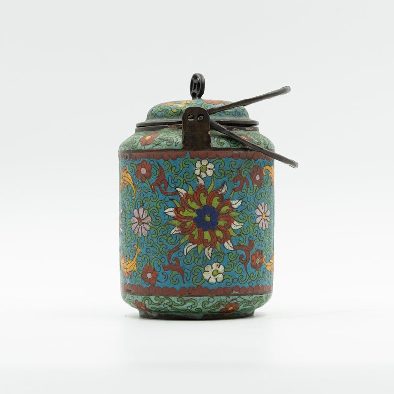 Antique Chinese bronze and cloisonné enamel ceremonial tea pot