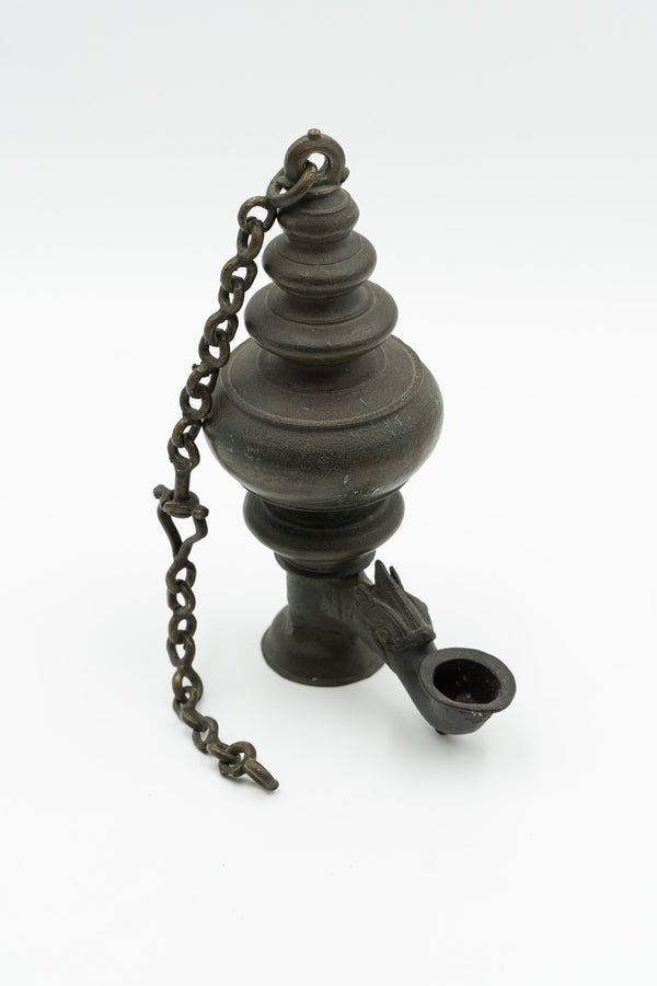古董中國 19 世紀青銅油吊燈